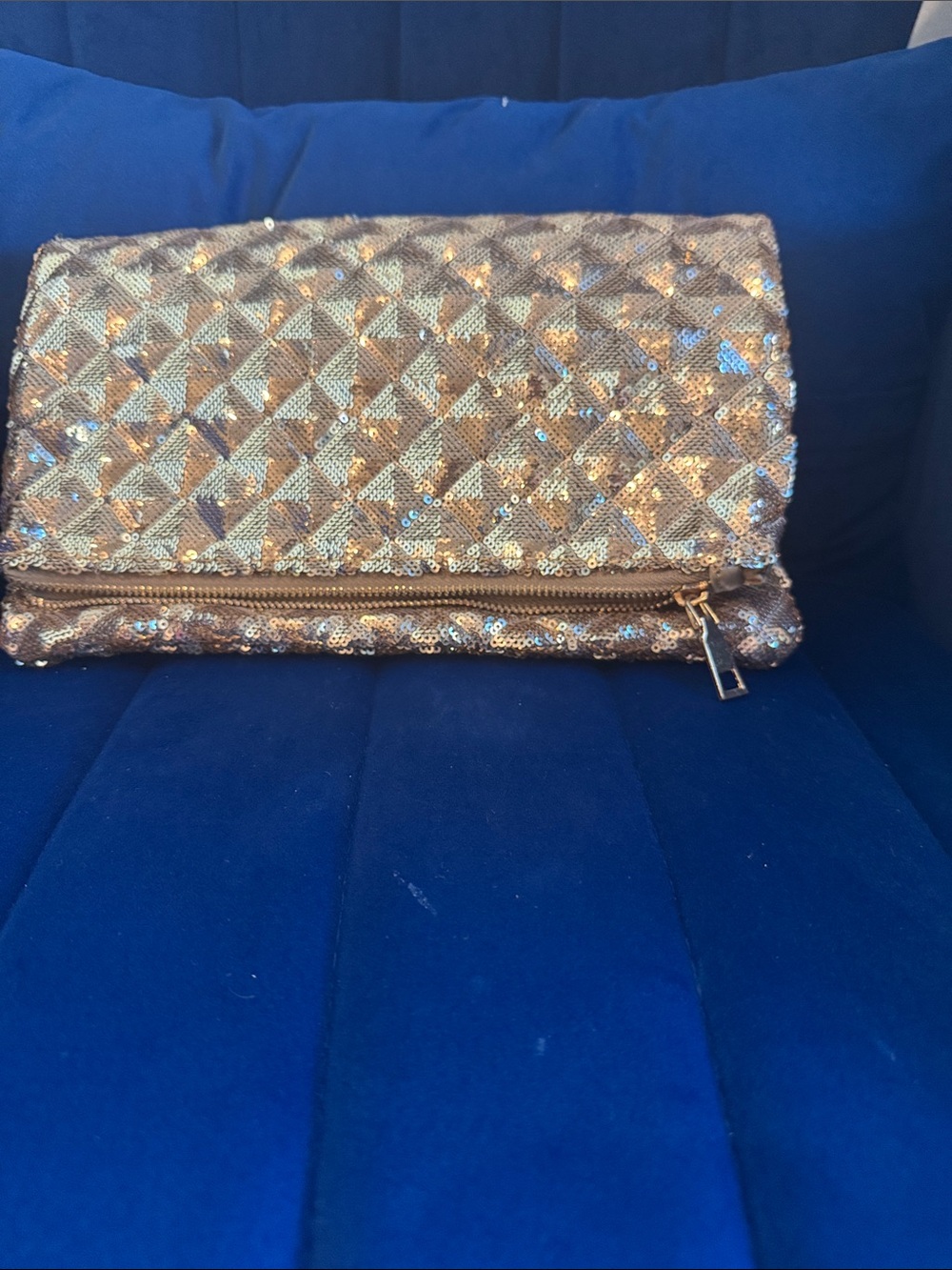 Sequin Foldover Clutch Wristlet in Gold